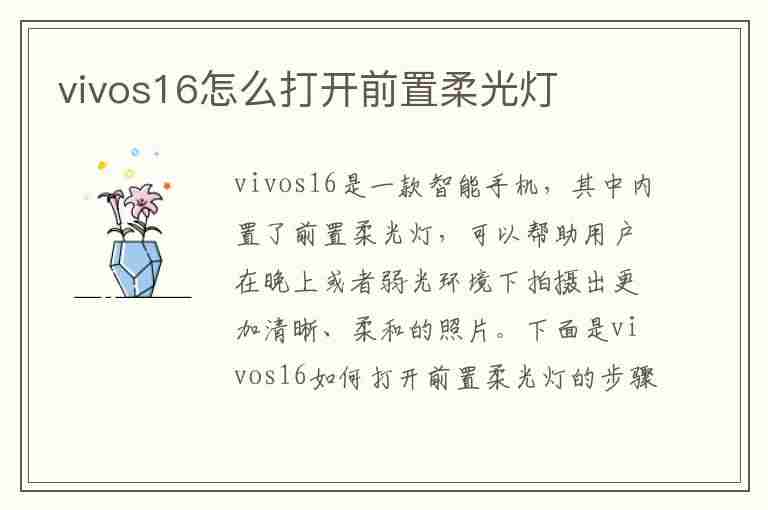 vivos16怎么打开前置柔光灯